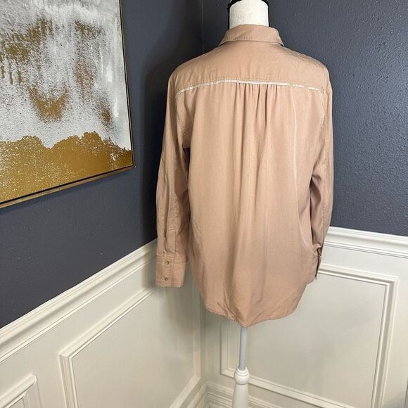 Free People Off Campus Button Down Shirt Blush Silver Metallic Trim Sz XS - Picture 7 of 10